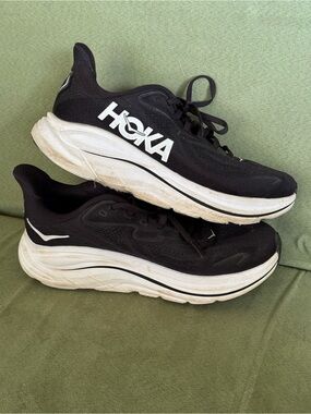 Hoka Black and White Performance Running Sneakers